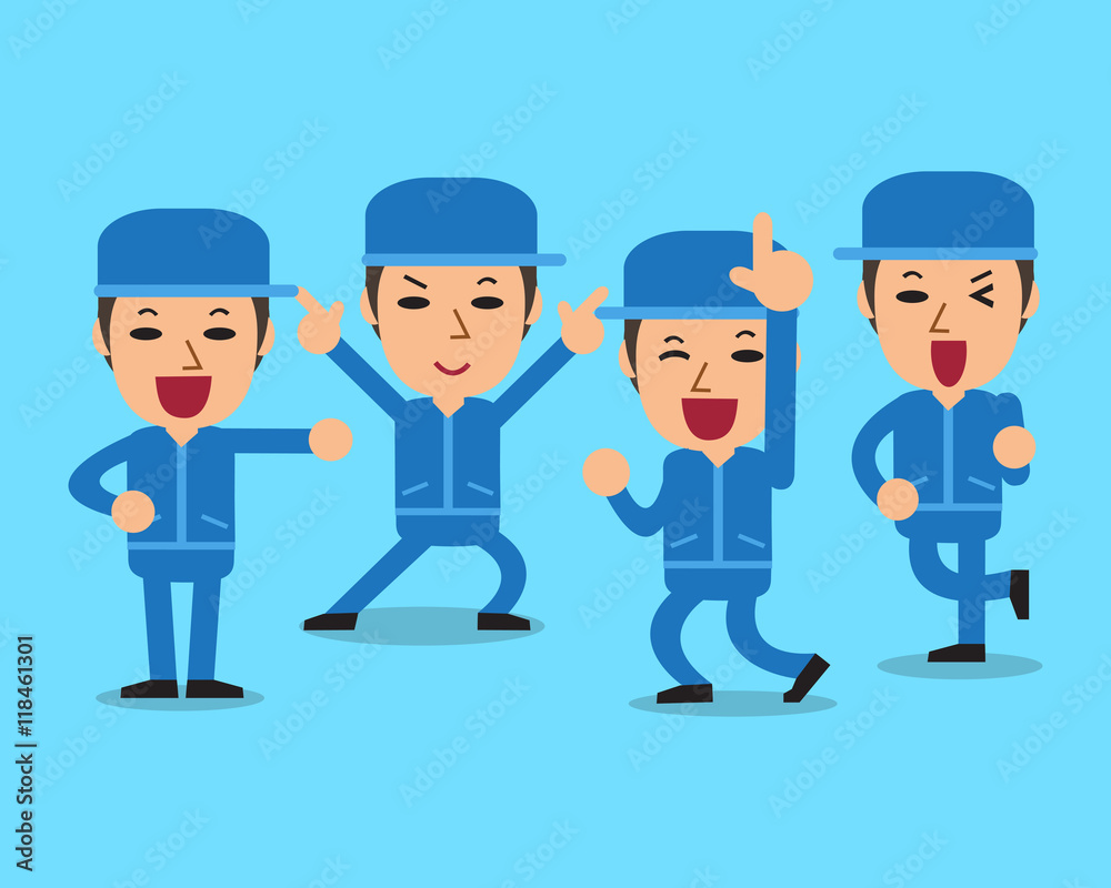 Cartoon technician character poses set Cartoon technician character poses set