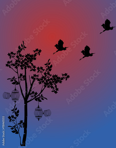 tree with birds and cages