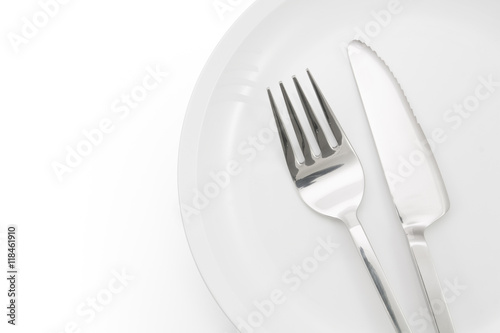 plate with fork and knife isolated