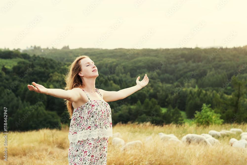 pretty woman enjoying the fresh air pretty woman enjoying the fresh air