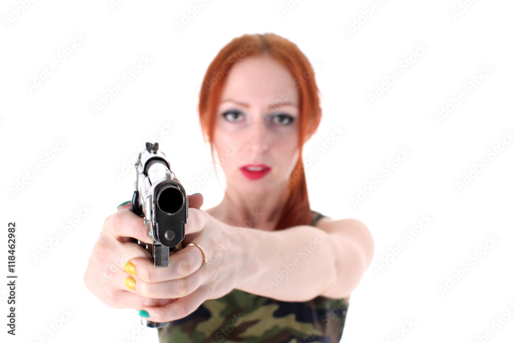 Young beautiful Woman holding Handgun Young beautiful Woman holding Handgun