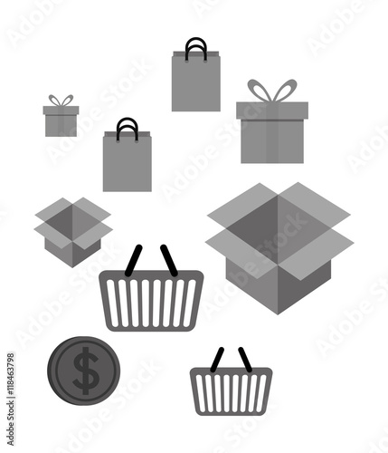 shopping bag box gift coin basket online payment ecommerce icon. Flat illustration. Vector graphic