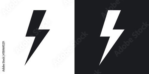Vector lightning bolt icon. Two-tone version on black and white background