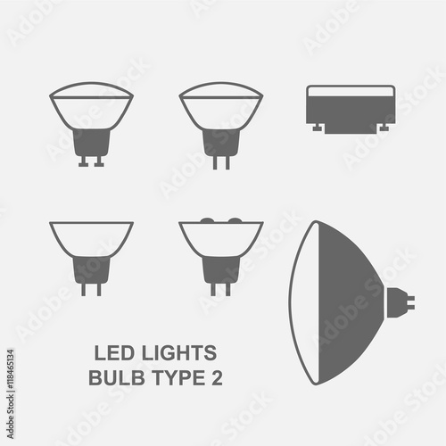 LED Light bulbs PRO type 2 icon set in grey