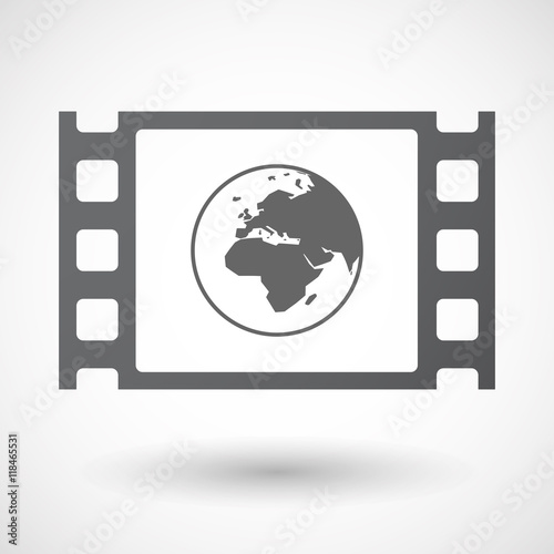 Isolated celluloid film frame icon with   an Asia, Africa and Eu