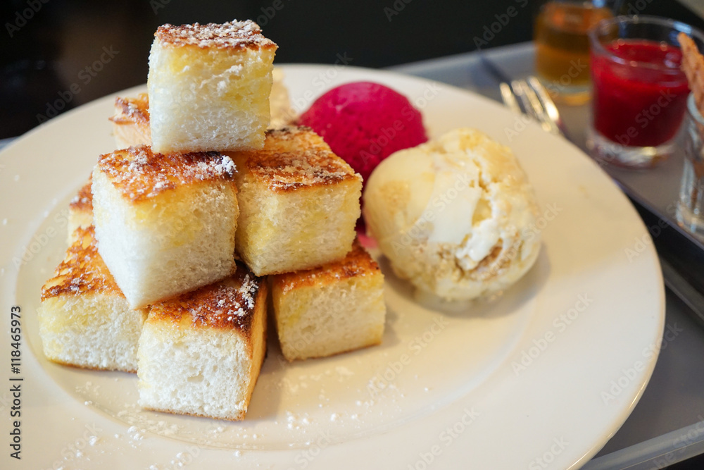 honey toast bread with ice-cream