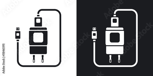 Vector Charger for Phone with micro USB Connector icon. Two-tone version of simple icon on black and white background