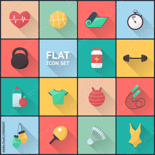 Fitness and sport flat icons set