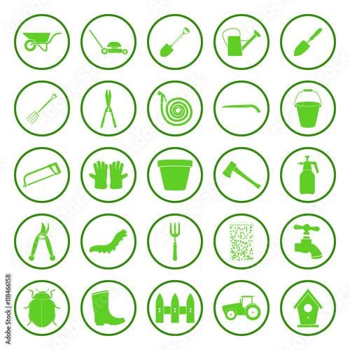 Gardening and farming simple vector icons set