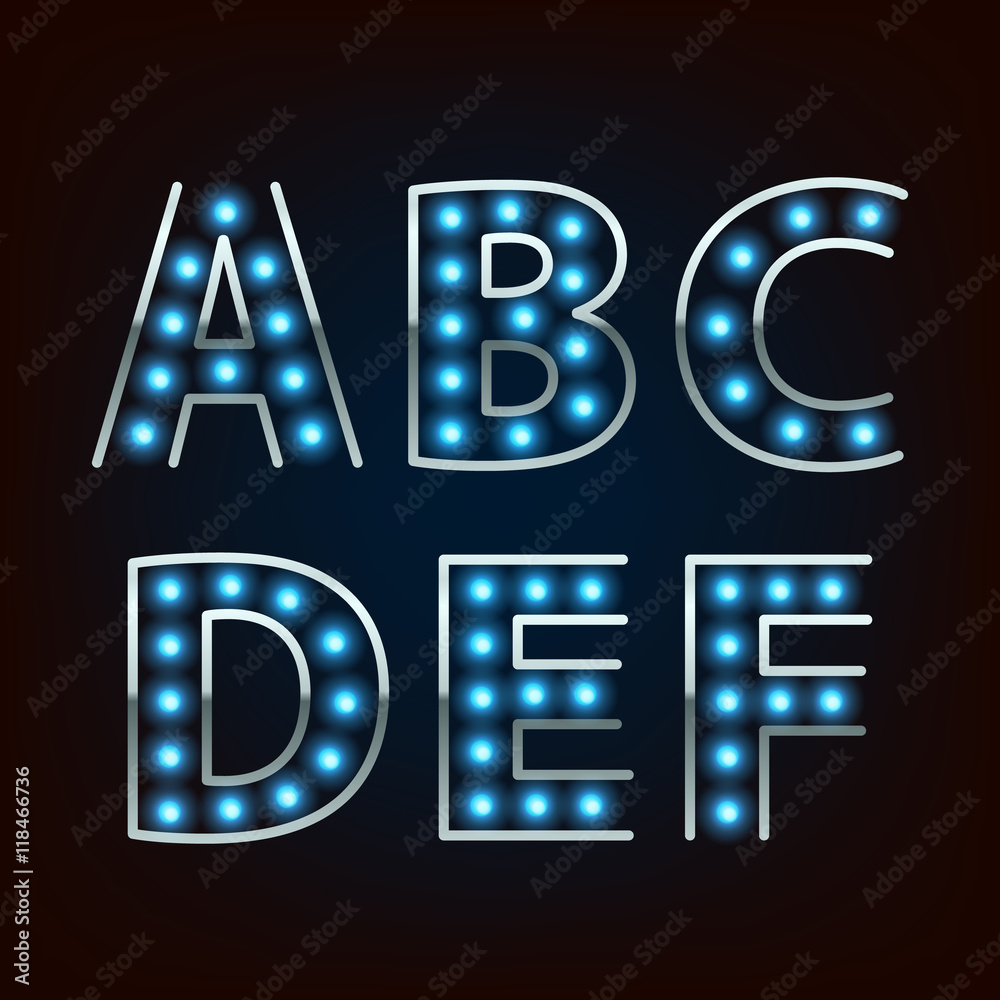 Bulb lamp neon letters abc vector illustration. Bulb lamp neon letters abc vector illustration.