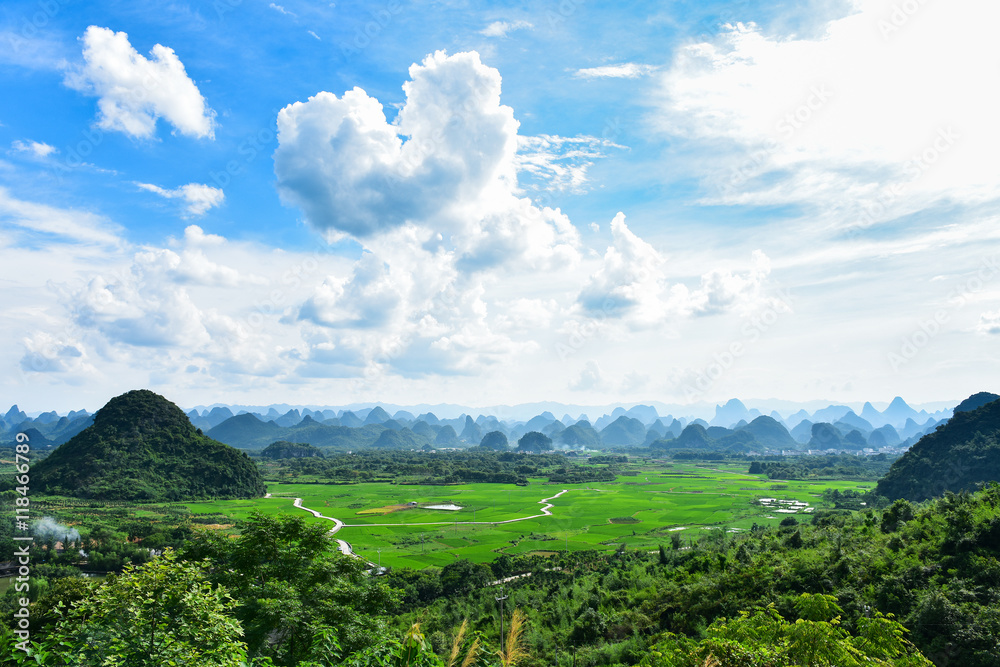 Xianggong hill landscape of Guilin, Yangshuo County, Guangxi Province, China.