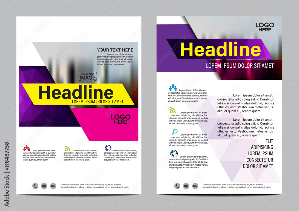 Obraz premium Purple Brochure Layout design template. Annual Report Flyer Leaflet cover Presentation Modern background. illustration vector in A4 size