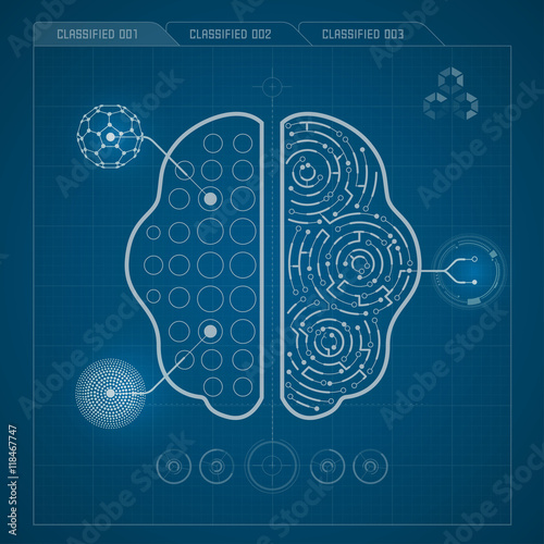 brain in electronical looks, blueprint of brain