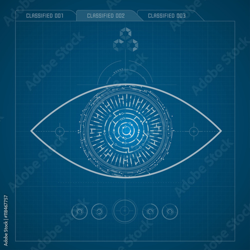 eye symbol in electronical looks, blueprint of an eye