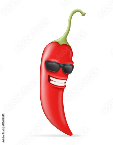 Cool Hot Chili Pepper Sunglasses Happy Character Realistic 3d Design Vector illustration