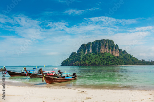 long boat and poda island in Krabi Thailand