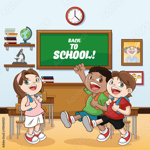 kids girl boys classroom back to school cartoon icon. Colorful design. Vector illustration
