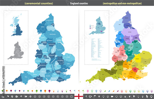 England counties high detailed vector map photo