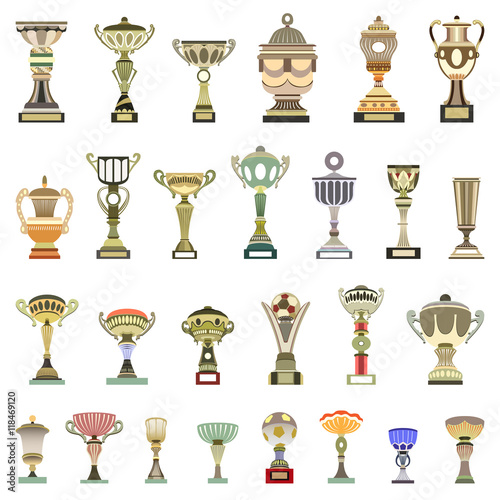 vector trophy cups icons set