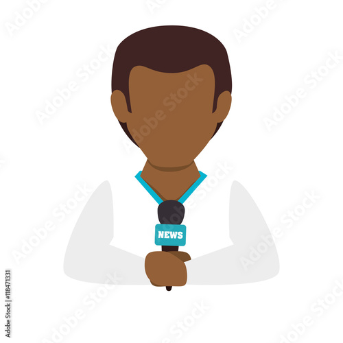 reporter man interview live press microphone male interview vector illustration isolated