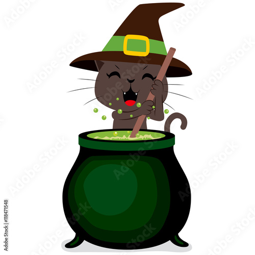 Happy witch cat cooking pot...