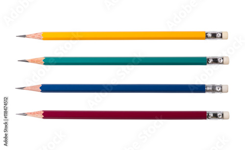 four color pencils isolated on white background