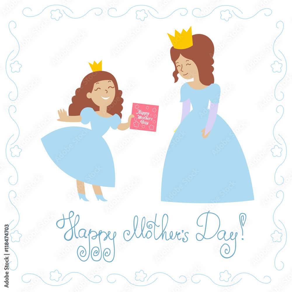 Cute little princess and the queen. Mother's day flat postcard. Cute little princess and the queen. Mother's day flat postcard.