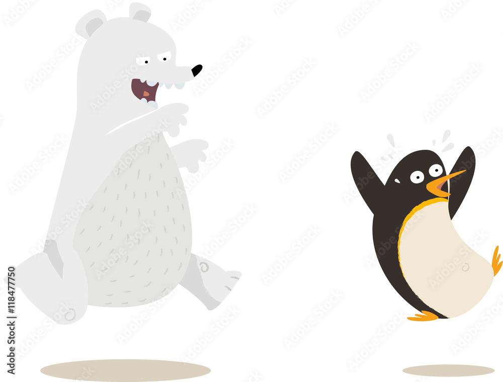 Fototapeta premium ours poursuivant un pingouin