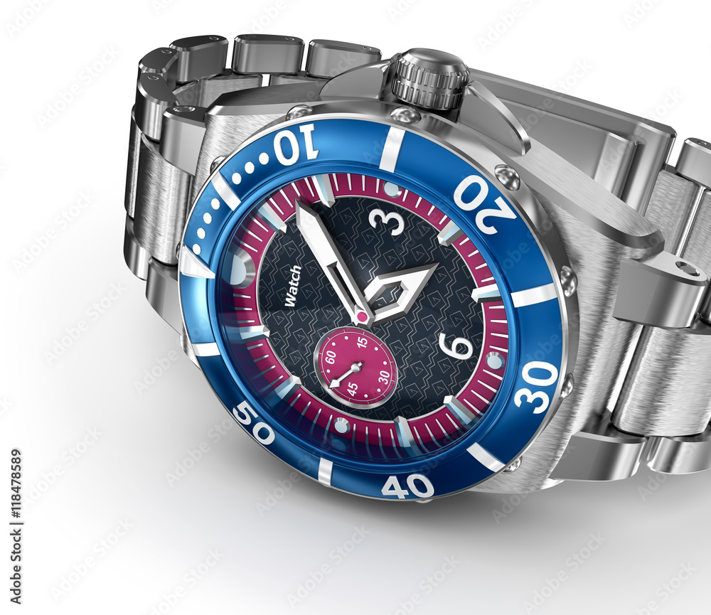 Mechanical wrist watch. 3D illustration . My own design