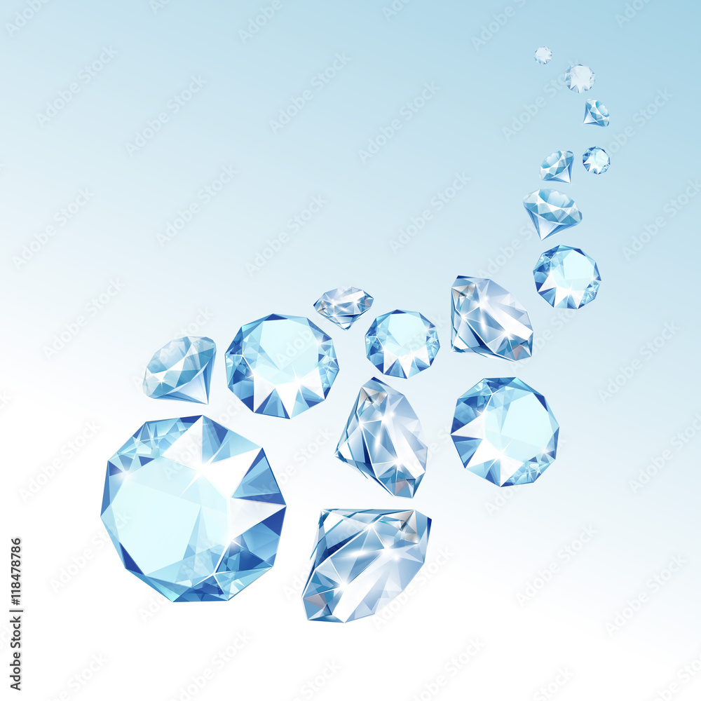 Vector Blue Shiny Clear Diamonds Fall down Vector Blue Shiny Clear Diamonds Fall down