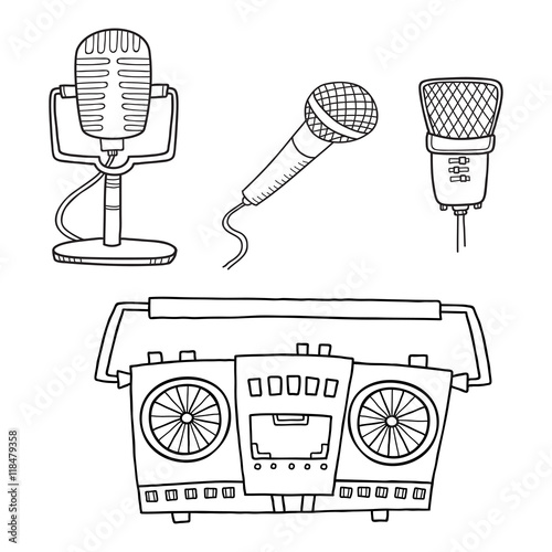Musical equipment. Retro tape recorders and collection of microp