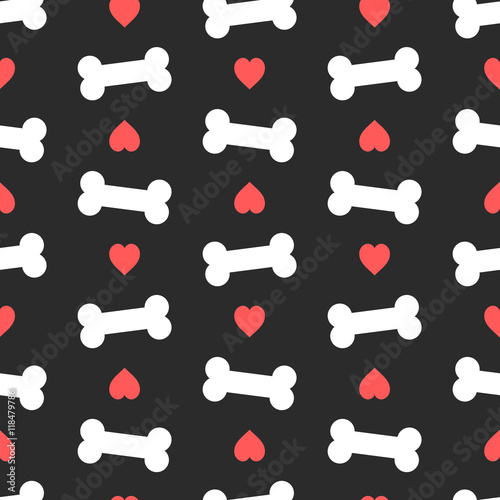 Pink hearts and bones seamless pattern. Good for textile paper print, card, poster, another design. Cute funny dog feed vector illustration. Pet love theme © juristka