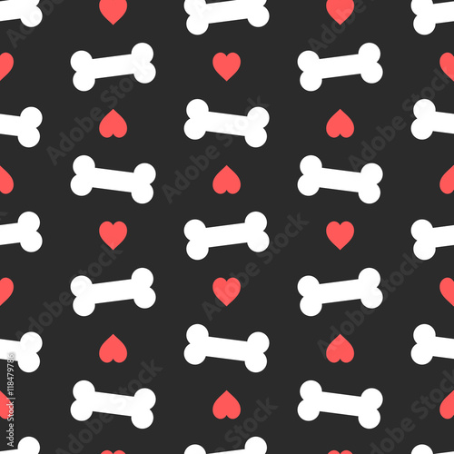 Pink hearts and bones seamless pattern. Good for textile  paper print, card, poster, another design. Cute funny dog feed vector illustration. Pet love theme
