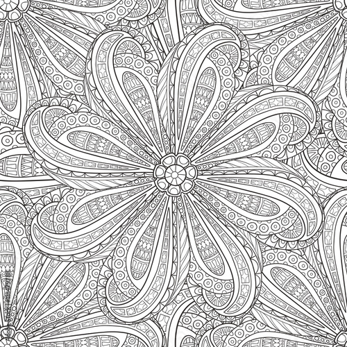 Seamless pattern of hand-drawn mandalas. Vector graphics. Monochrome range. Pattern for coloring book.