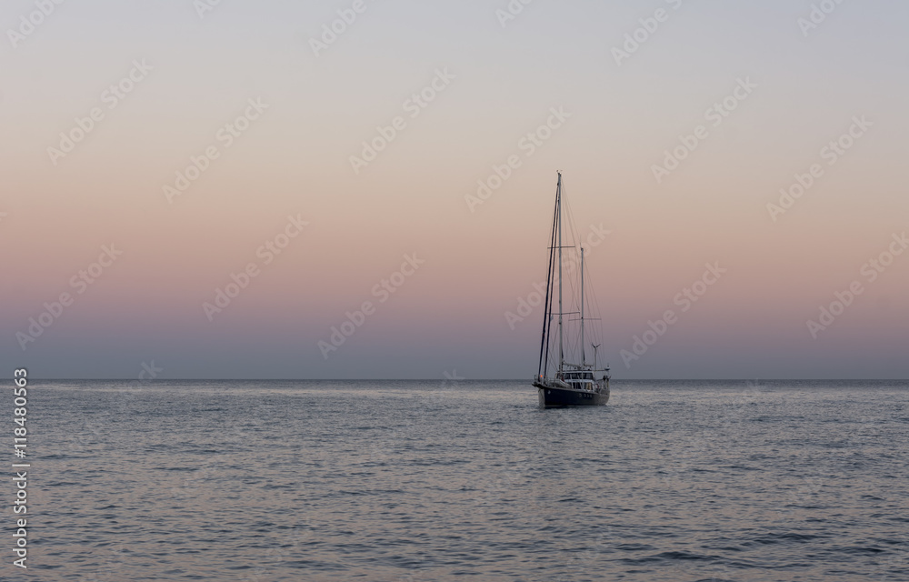 Yacth in sunset. Black sea.