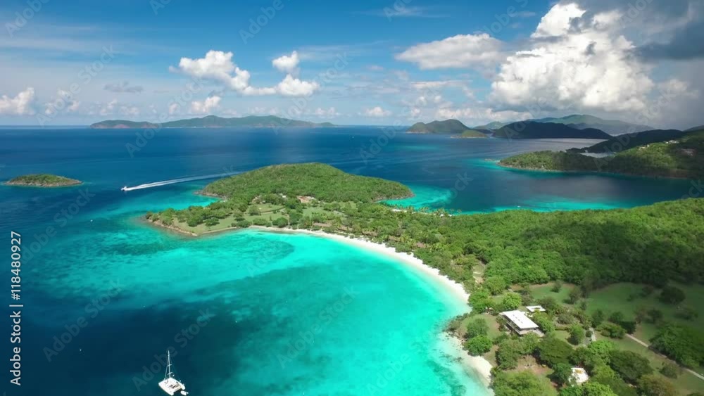 Aerial view of Scott Beach and Caneel Bay, St John, United States Virgin Islands