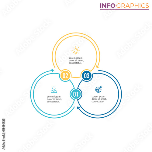 Linear infographics. Chart with 3 steps, options.