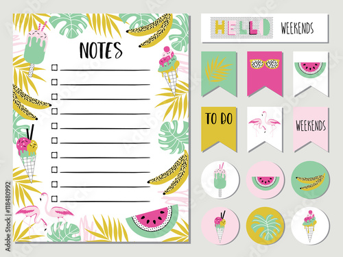 Organizer and Schedule set with Notes list, stickers, flags, tags. 