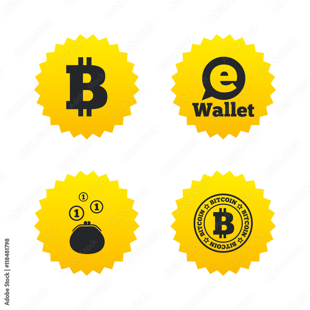 Bitcoin icons. Electronic wallet symbol.