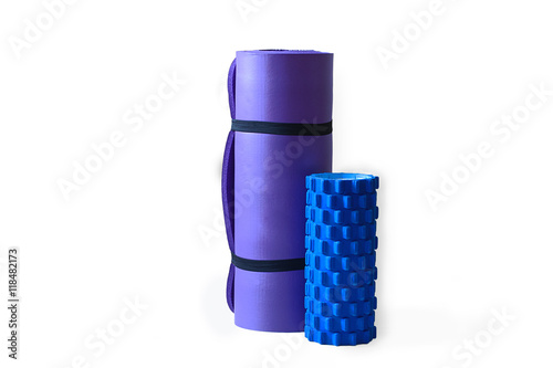 Foam Roller Rumble Roller with Yoga Pilates Mat Isolated