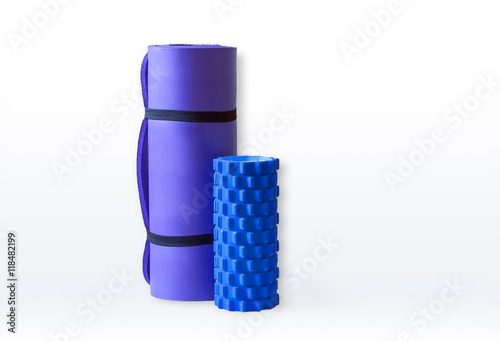 Foam Roller Rumble Roller with Yoga Pilates Mat Isolated
