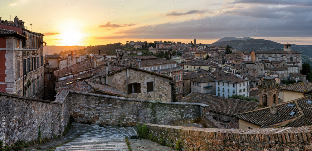 Perugia panorama from Porta Sole at sunset