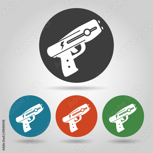 Flat police stun gun icons set