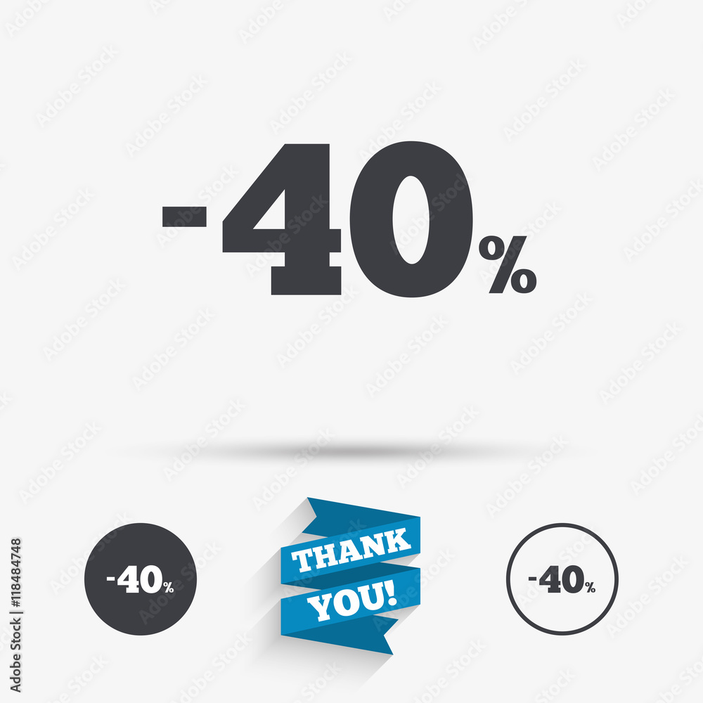 40 percent discount sign icon. Sale symbol. 40 percent discount sign icon. Sale symbol.