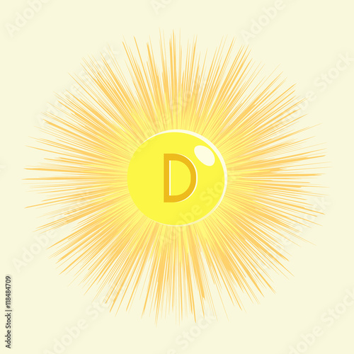 Vector illustration of sunshine vitamin d on a yellow background