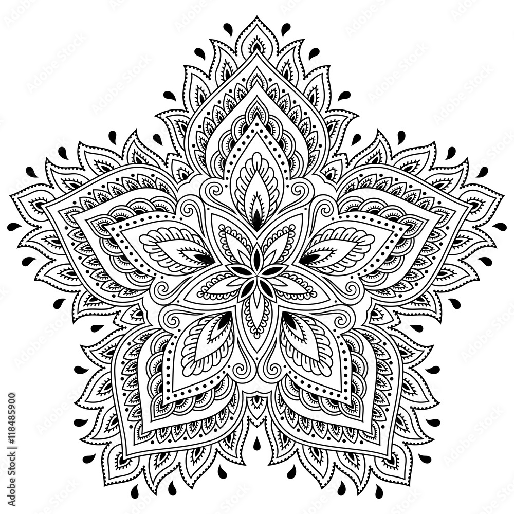 Henna tattoo mandala in mehndi style. Pattern for coloring book. Hand ...
