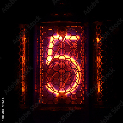 Nixie tube indicator of the numbers retro style. Digit 5