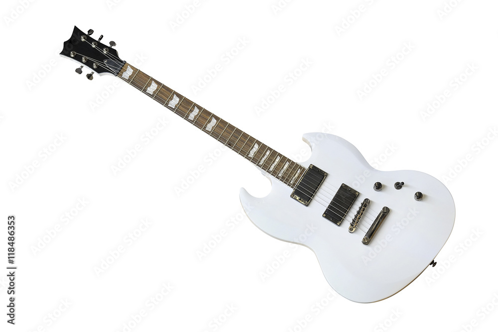 Obraz premium The image of white electric guitar under the white background