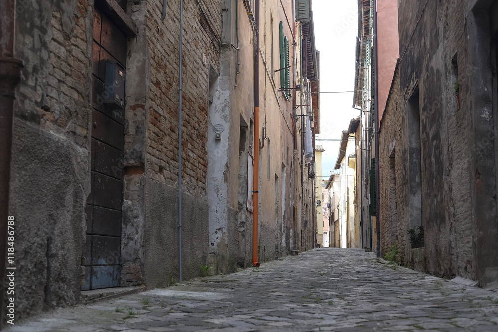 Urbania, Italy - August, 1, 2016: street in an ancient part of Urbania, Italy