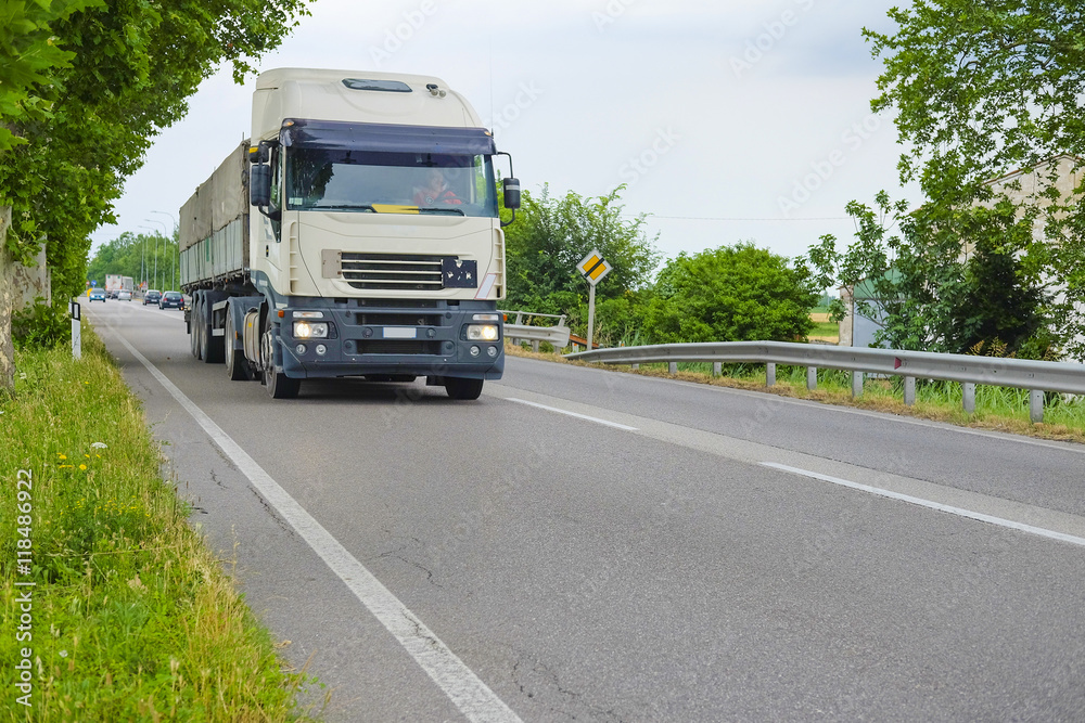 Rovigo, Italy - June, 28, 2016: truck on a highway in Rovigo, Italy